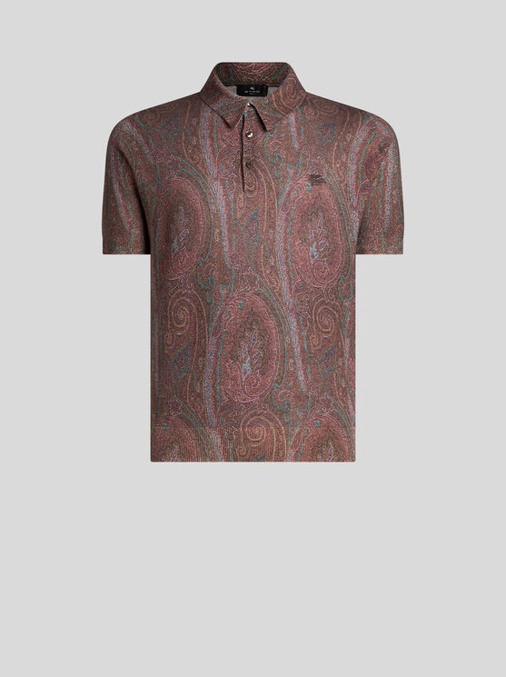 Etro Burgundy Silk And Cashmere Blend Polo Shirt With Paisley Print In Burgundy