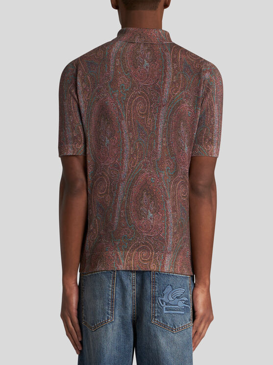 Etro Burgundy Silk And Cashmere Blend Polo Shirt With Paisley Print In Burgundy