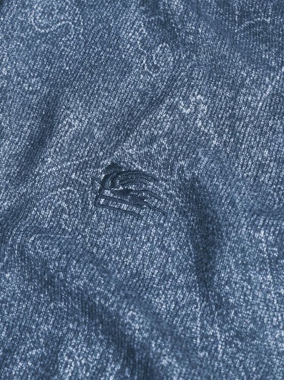 Etro , Knit Polo-shirt With Paisley Print, Man, Navy Blue, Size M In Navy Blue