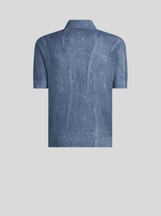 Etro , Knit Polo-shirt With Paisley Print, Man, Navy Blue, Size M In Navy Blue