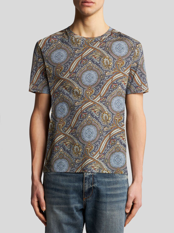 Shop Etro Printed Cotton T-shirt In Green