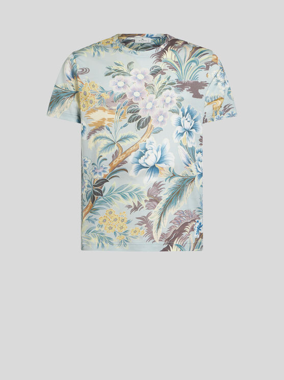 Shop Etro T-shirt With Floral Print In Light Blue