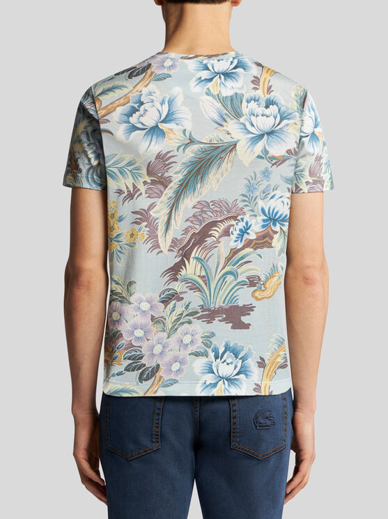 Shop Etro T-shirt With Floral Print In Light Blue