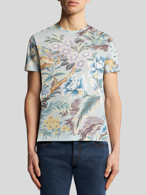 Shop Etro T-shirt With Floral Print In Light Blue