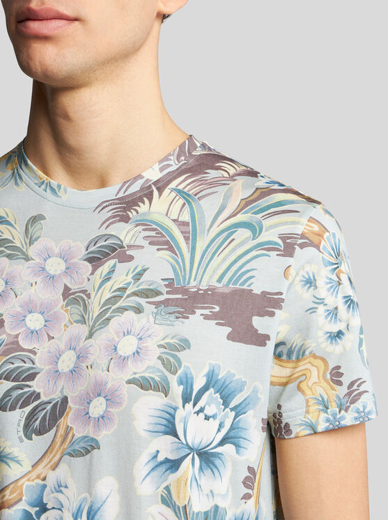 Shop Etro T-shirt With Floral Print In Light Blue