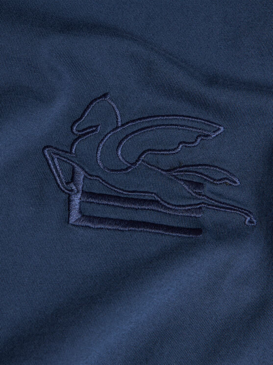Etro Men T-shirt With Pegasus Embroidery In Navyblau