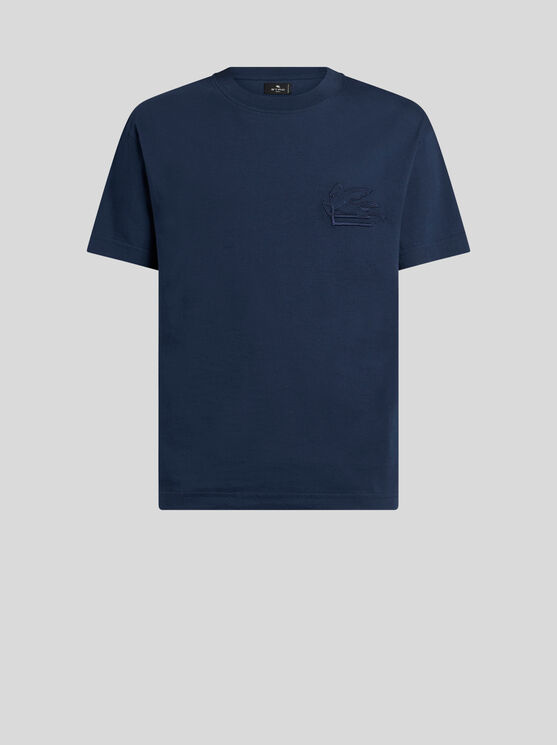 Etro Men T-shirt With Pegasus Embroidery In Navyblau