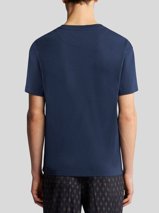 Etro Men T-shirt With Pegasus Embroidery In Navyblau