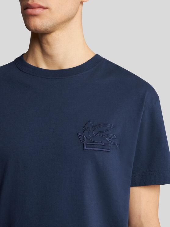 Etro Men T-shirt With Pegasus Embroidery In Navyblau