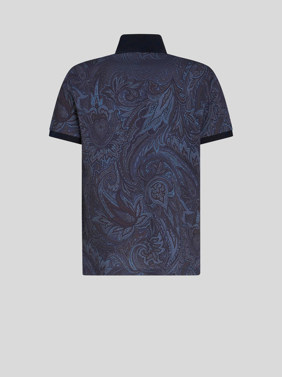 Shop Etro Paisley Polo Shirt With Logo In Navy Blue