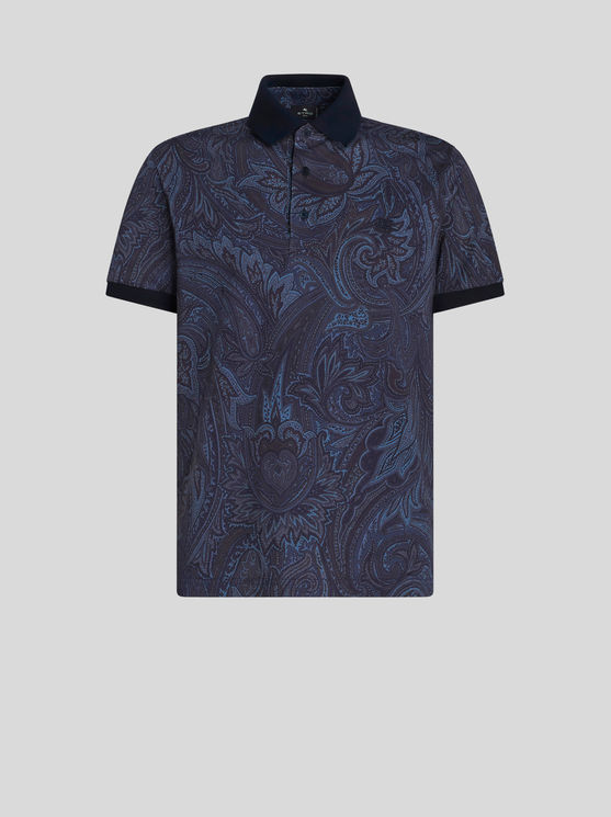 Shop Etro Paisley Polo Shirt With Logo In Navy Blue