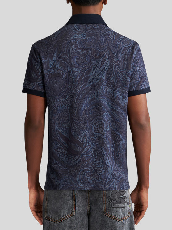 Shop Etro Paisley Polo Shirt With Logo In Navy Blue