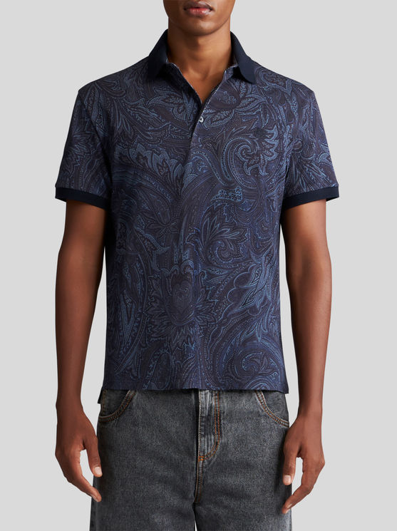 Shop Etro Paisley Polo Shirt With Logo In Navy Blue