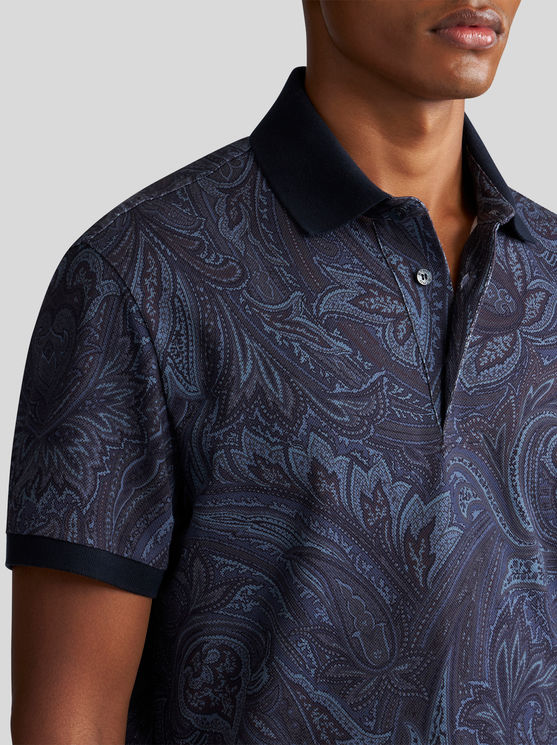 Shop Etro Paisley Polo Shirt With Logo In Navy Blue