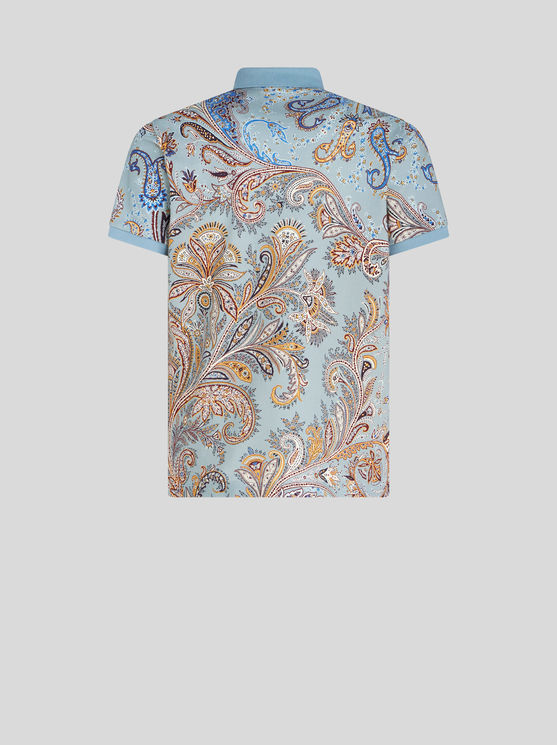 Shop Etro Multicoloured Paisley Polo Shirt With Logo In Light Blue