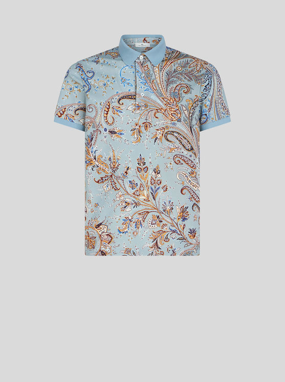 Shop Etro Multicoloured Paisley Polo Shirt With Logo In Light Blue