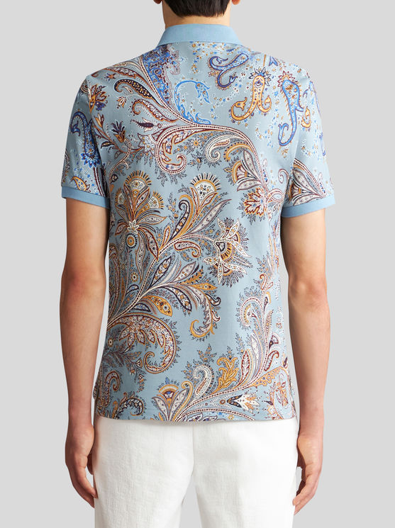 Shop Etro Multicoloured Paisley Polo Shirt With Logo In Light Blue