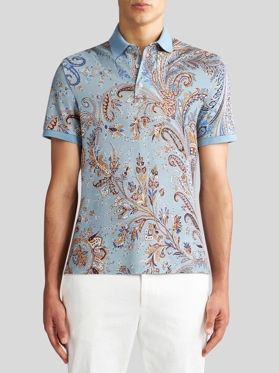 Shop Etro Multicoloured Paisley Polo Shirt With Logo In Light Blue