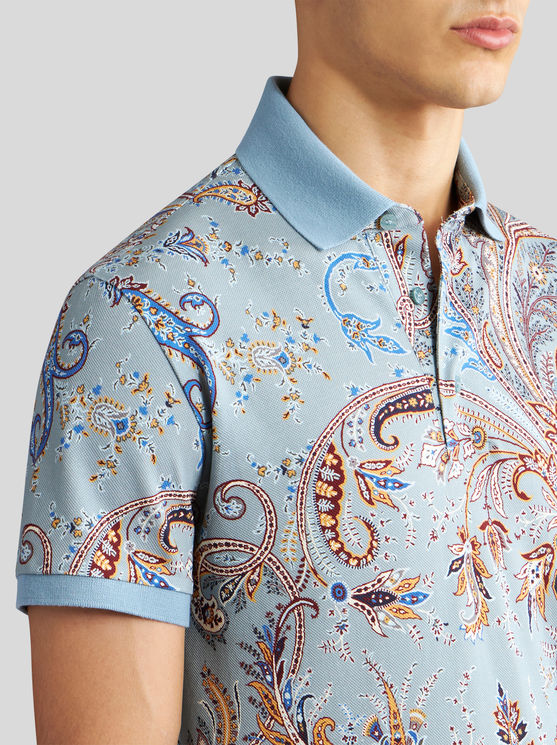 Shop Etro Multicoloured Paisley Polo Shirt With Logo In Light Blue