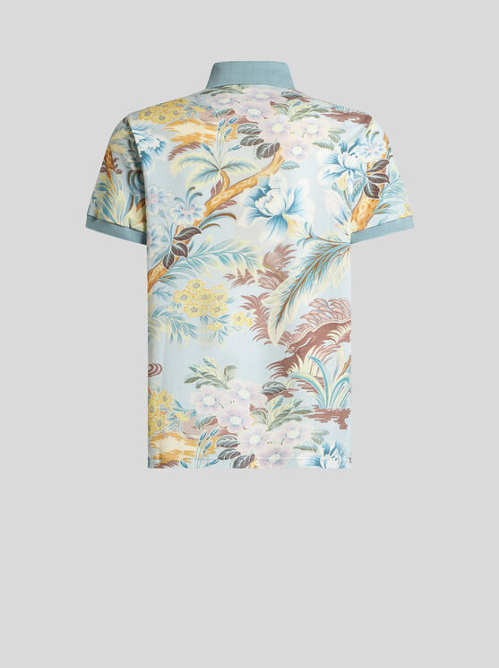 Shop Etro Polo Shirt With Floral Print In Light Blue