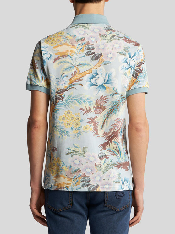 Shop Etro Polo Shirt With Floral Print In Light Blue