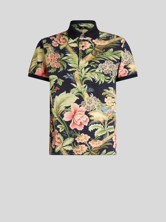 Shop Etro Polo Shirt With Floral Print In Multicolour