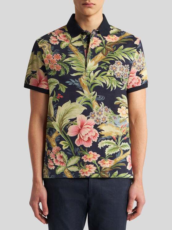 Shop Etro Polo Shirt With Floral Print In Multicolour