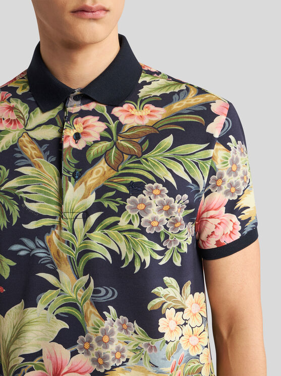 Shop Etro Polo Shirt With Floral Print In Multicolour