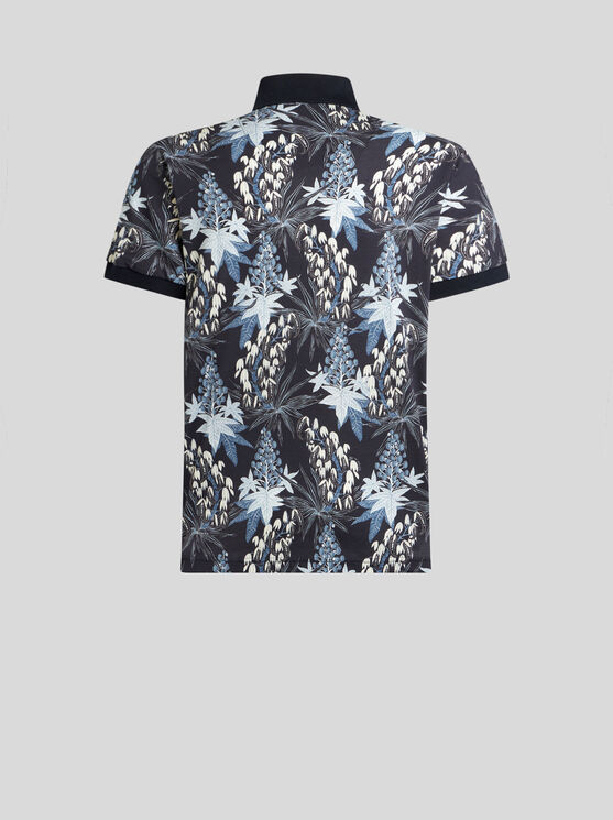 Shop Etro Polo Shirt With Print In Navy Blue