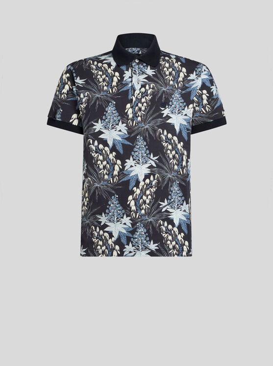 Shop Etro Polo Shirt With Print In Navy Blue