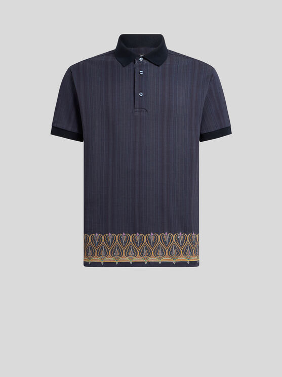Etro , Striped Cotton Polo Shirt, Man, Navy Blue, Size Xxl In Navy Blue