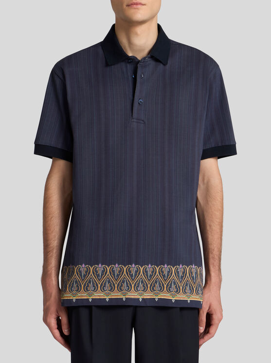 Etro , Striped Cotton Polo Shirt, Man, Navy Blue, Size Xxl In Navy Blue