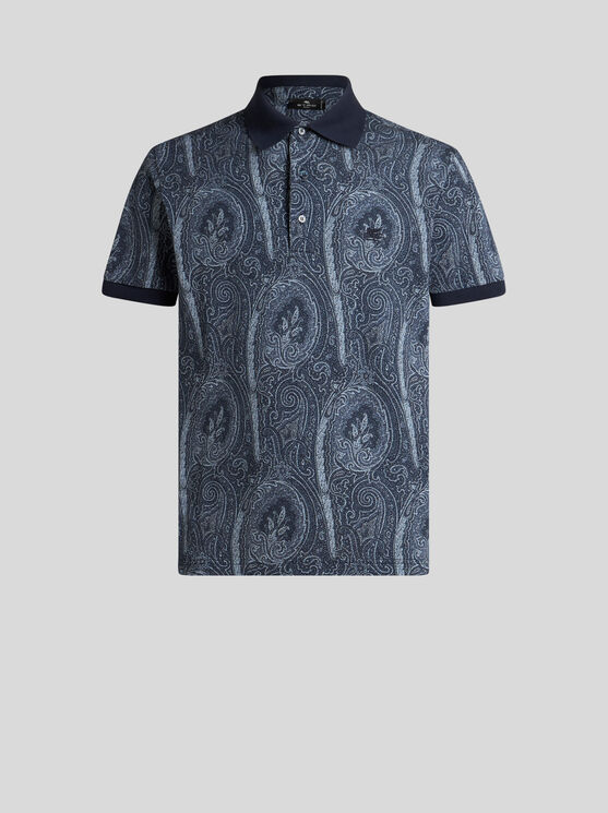 Etro Printed Cotton Polo In Gray