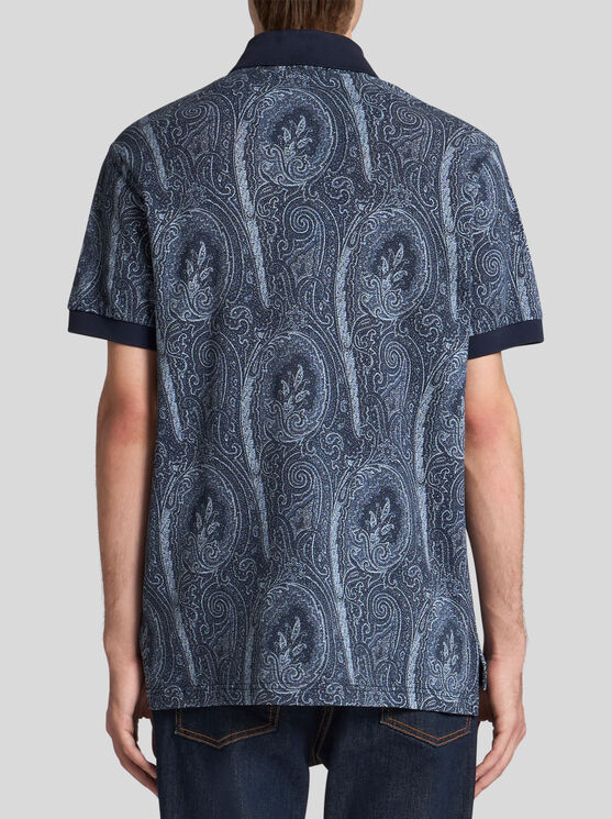 Etro Printed Cotton Polo In Gray