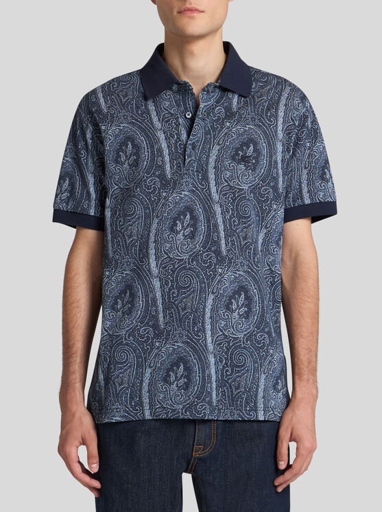 Etro Printed Cotton Polo In Gray