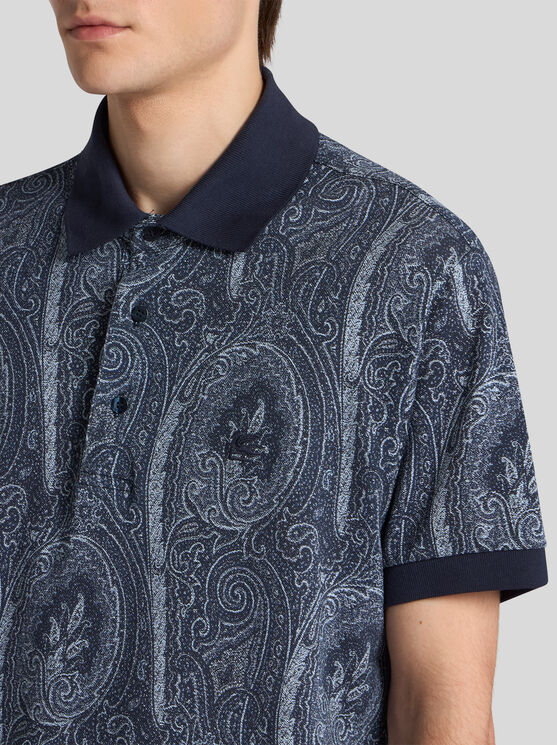 Etro Printed Cotton Polo In Gray