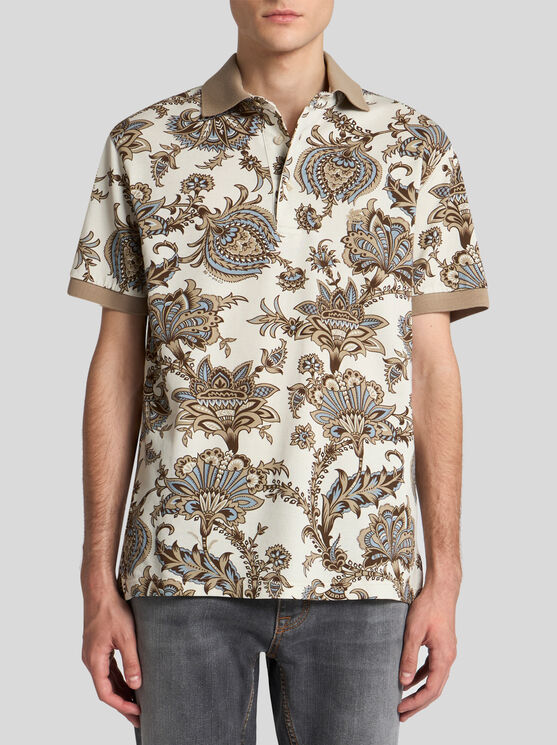 Etro Polo Shirt With Floral Print In Beige