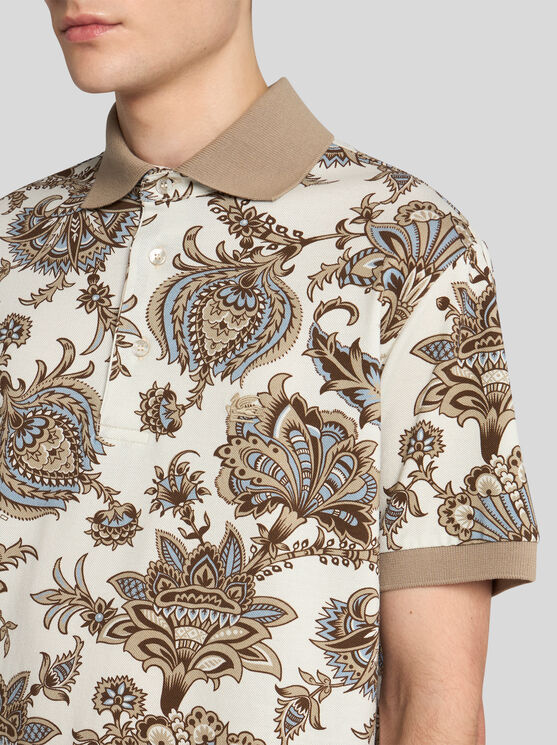 Etro Polo Shirt With Floral Print In Beige