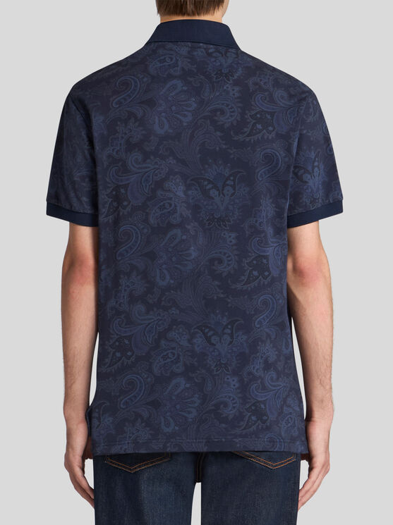 Etro Paisley-print Cotton Polo Shirt In Blue