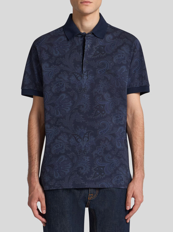 Etro Paisley-print Cotton Polo Shirt In Blue