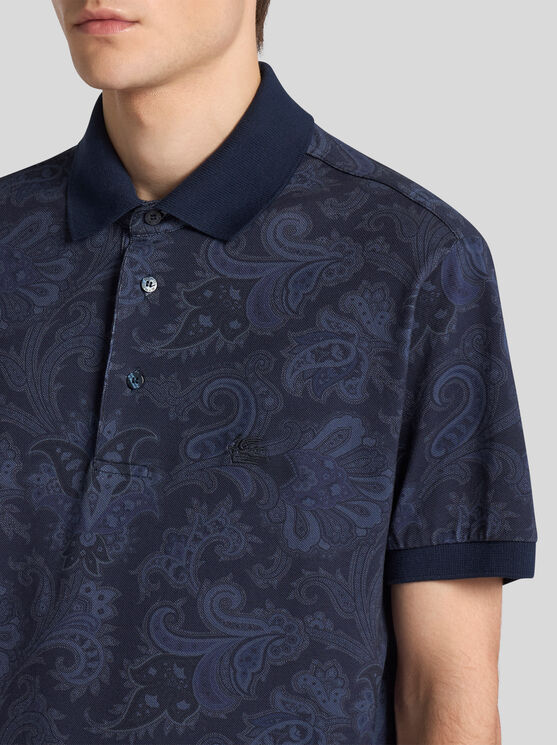 Etro Paisley-print Cotton Polo Shirt In Blue