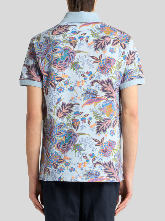 Etro , Cotton Polo Shirt With Print, Man, Sky Blue, Size 3xl In Himmelblau