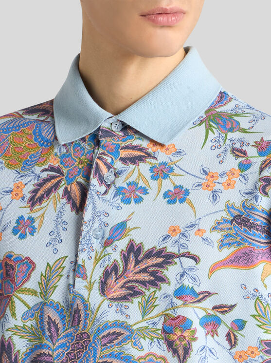 Etro , Cotton Polo Shirt With Print, Man, Sky Blue, Size 3xl In Himmelblau