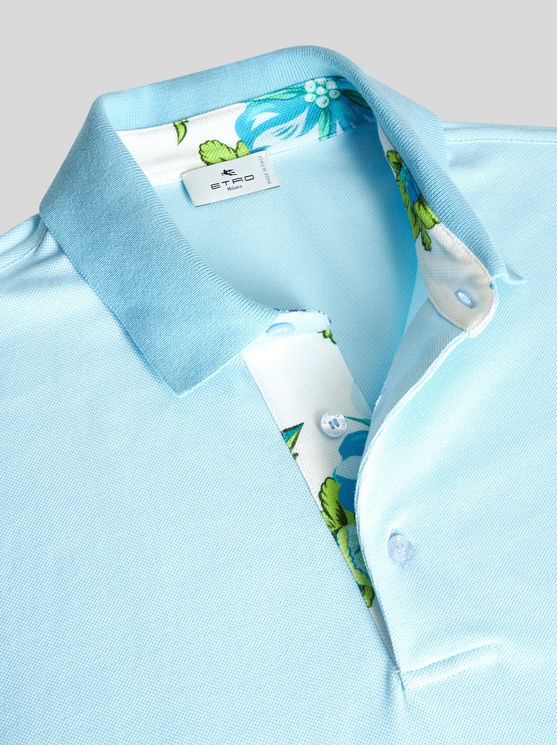 Shop Etro Polo Shirt With Embroidered Pegaso In Light Blue