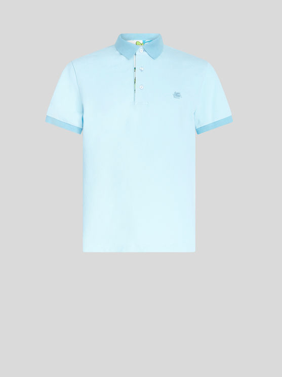 Shop Etro Polo Shirt With Embroidered Pegaso In Light Blue