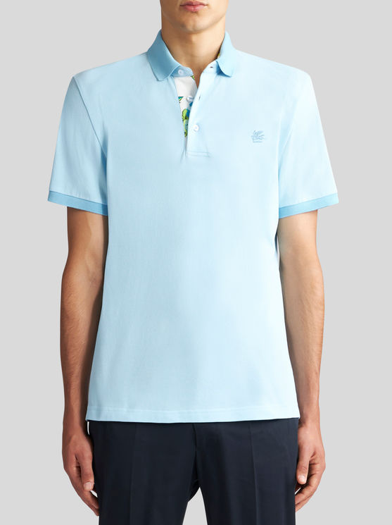 Shop Etro Polo Shirt With Embroidered Pegaso In Light Blue