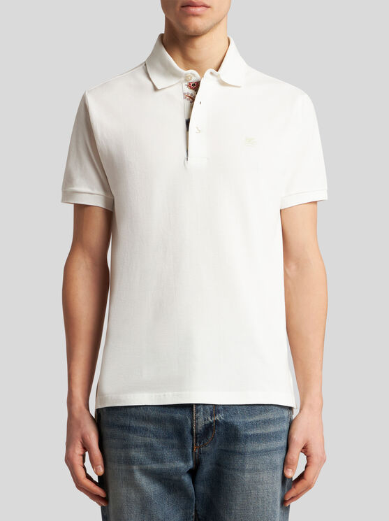 Shop Etro Poloshirt Mit Gesticktem Pegasus In Weiss