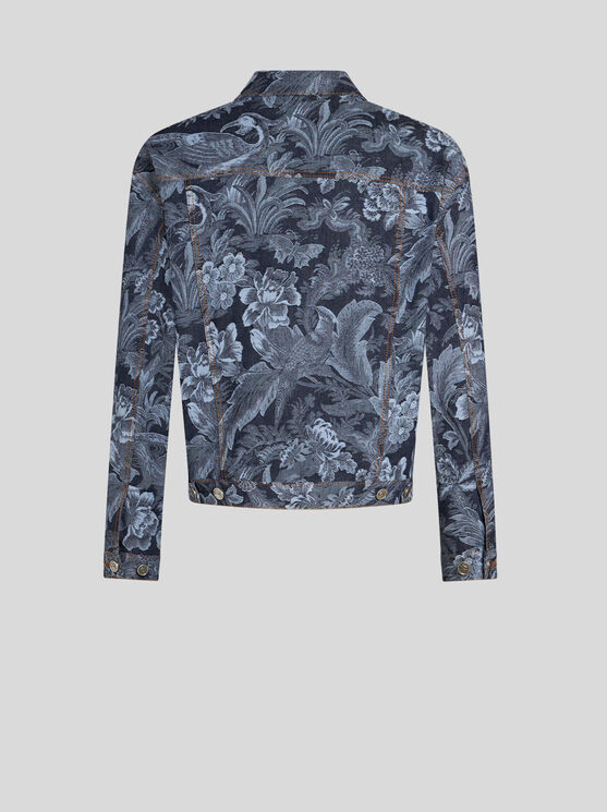 Shop Etro Blazer Aus Jacquard-denim In Navyblau