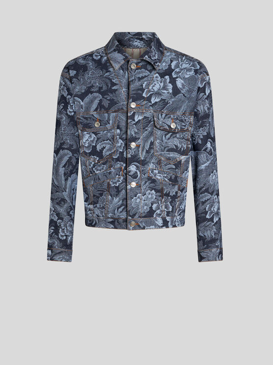 Shop Etro Blazer Aus Jacquard-denim In Navyblau