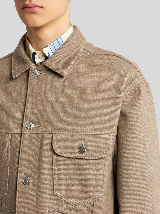 Shop Etro Denimjacke Mit Pegaso-knöpfen In Beige